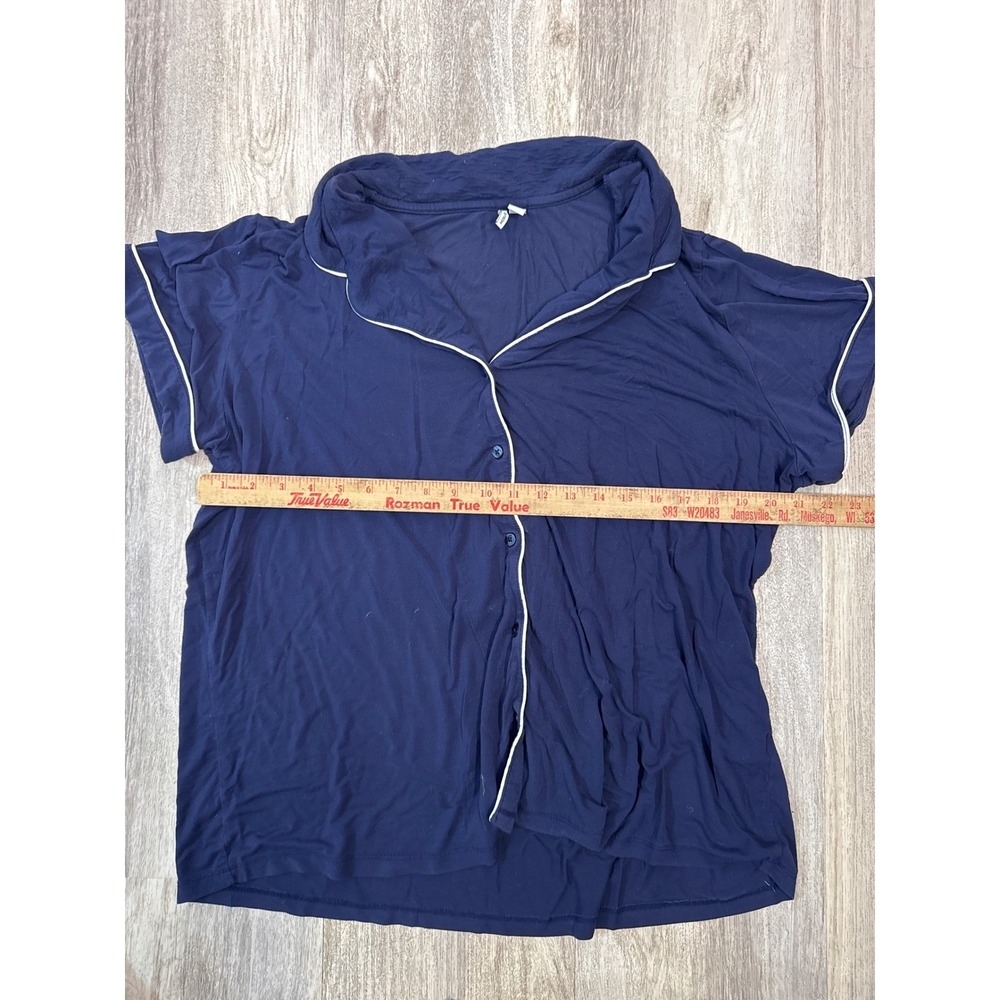 Nordstrom Moonlight Eco Pajamas Set Navy Blue White Piping Short Sleeve XL - Picture 7 of 13